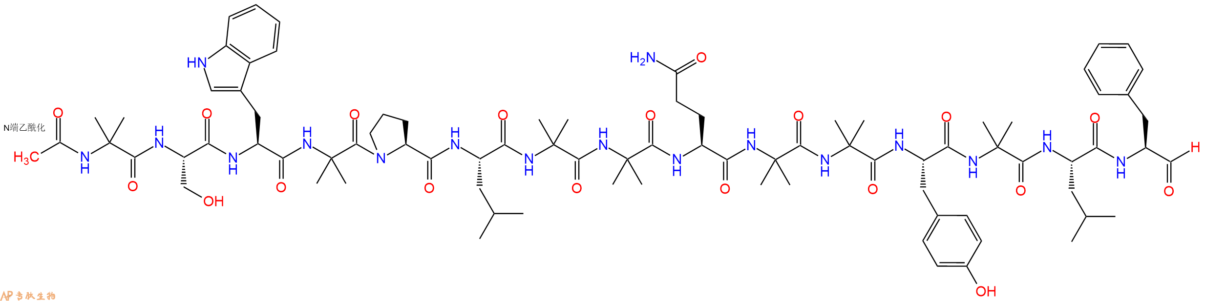 专肽生物产品Ac-Aib-Ser-Trp-Aib-Pro-Leu-Aib-Aib-Gln-Aib-Aib-Tyr-Aib-Leu-Phe-CHO