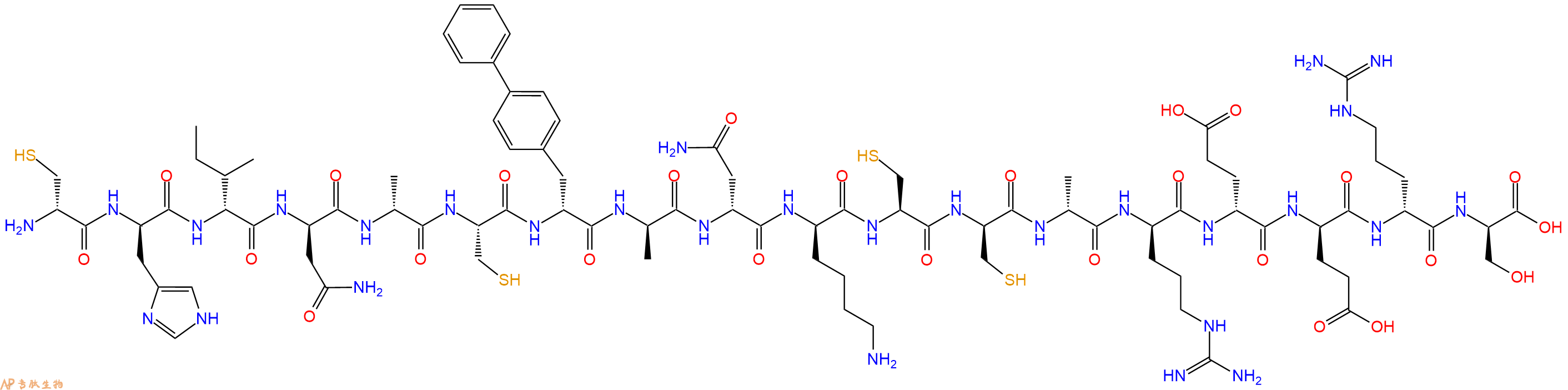 专肽生物产品H2N-DCys-DHis-DIle-DAsn-DAla-Cys-DBip-DAla-DAsn-DLys-Cys-DCys-DAla-DArg-DGlu-DGlu-DArg-DSer-OH