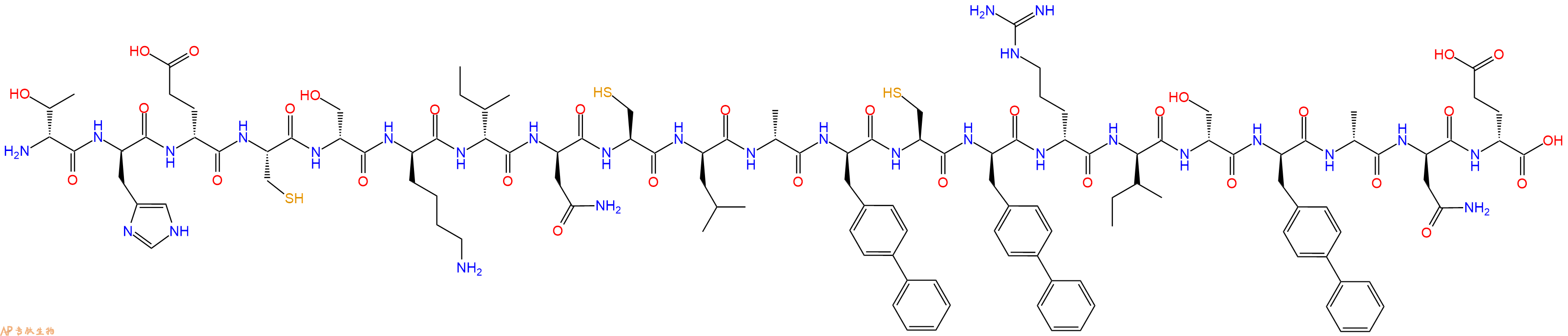 专肽生物产品H2N-DThr-DHis-DGlu-Cys-DSer-DLys-DIle-DAsn-Cys-DLeu-DAla-DBip-Cys-DBip-DArg-DIle-DSer-DBip-DAla-DAsn-DGlu-OH