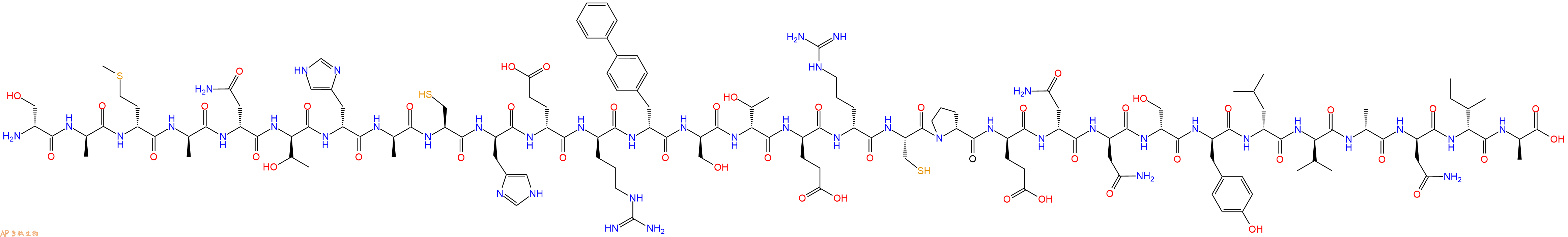 专肽生物产品H2N-DSer-DAla-DMet-DAla-DAsn-DThr-DHis-DAla-Cys-DHis-DGlu-DArg-DBip-DSer-DThr-DGlu-DArg-Cys-DPro-DGlu-DAsn-DAsn-DSer-DTyr-DLeu-DVal-DAla-DAsn-DIle-DAla-OH