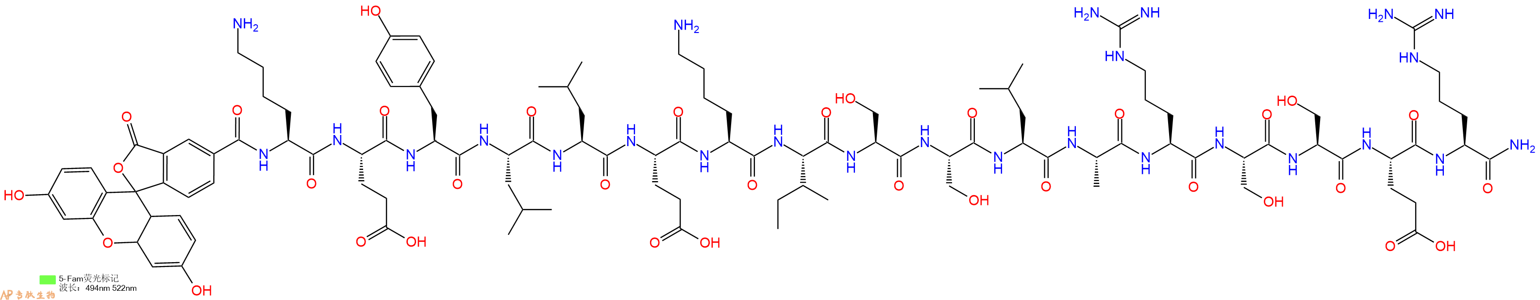 专肽生物产品5FAM-Lys-Glu-Tyr-Leu-Leu-Glu-Lys-Ile-Ser-Ser-Leu-Ala-Arg-Ser-Ser-Glu-Arg-CONH2