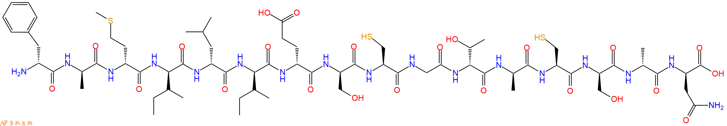 专肽生物产品H2N-DPhe-DAla-DMet-DIle-DLeu-DIle-DGlu-DSer-Cys-Gly-DThr-DAla-Cys-DSer-DAla-DAsn-OH