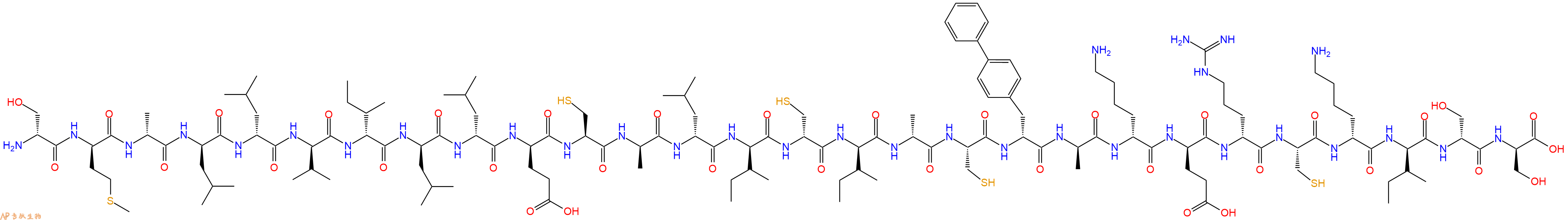 专肽生物产品H2N-DSer-DMet-DAla-DLeu-DLeu-DVal-DIle-DLeu-DLeu-DGlu-Cys-DAla-DLeu-DIle-DCys-DIle-DAla-Cys-DBip-DAla-DLys-DGlu-DArg-Cys-DLys-DIle-DSer-DSer-OH