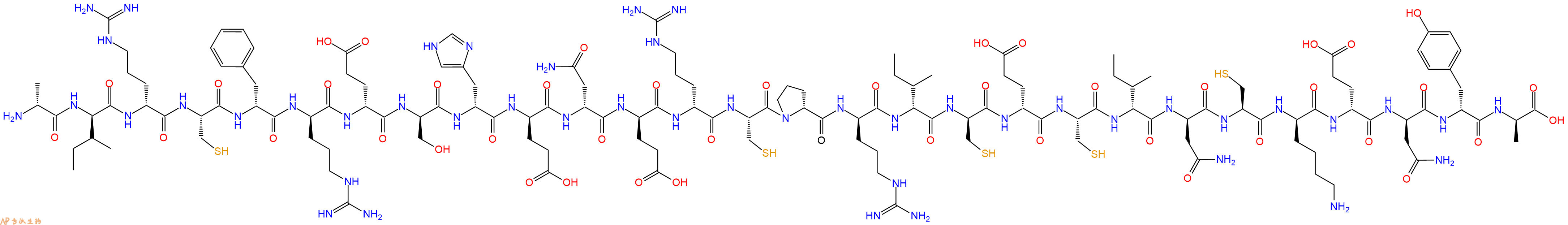 专肽生物产品H2N-DAla-DIle-DArg-Cys-DPhe-DArg-DGlu-DSer-DHis-DGlu-DAsn-DGlu-DArg-Cys-DPro-DArg-DIle-DCys-DGlu-Cys-DIle-DAsn-Cys-DLys-DGlu-DAsn-DTyr-DAla-OH