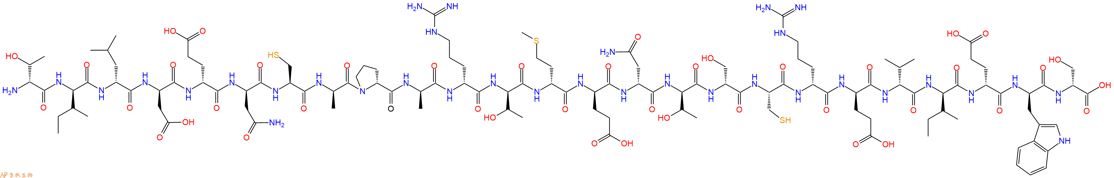 专肽生物产品H2N-DThr-DIle-DLeu-DAsp-DGlu-DAsn-Cys-DAla-DPro-DAla-DArg-DThr-DMet-DGlu-DAsn-DThr-DSer-Cys-DArg-DGlu-DVal-DIle-DGlu-DTrp-DSer-OH