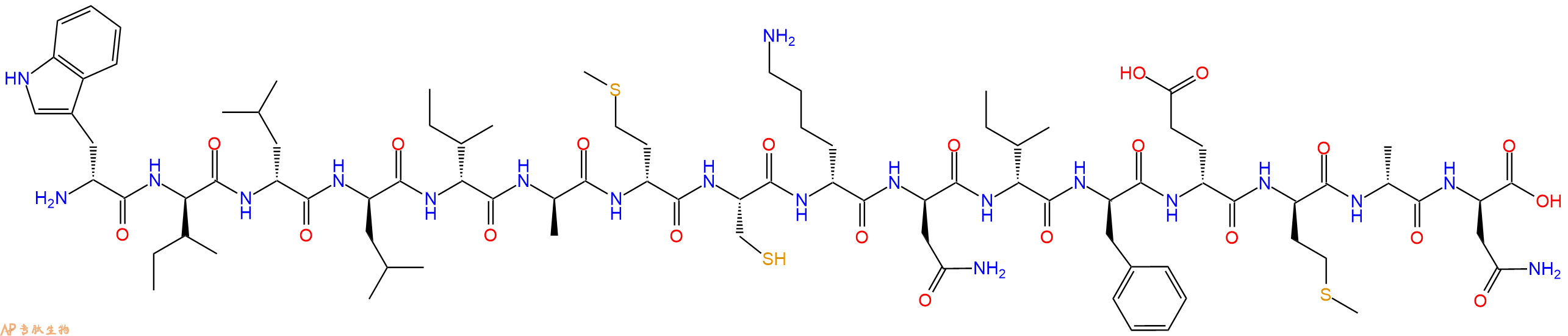专肽生物产品H2N-DTrp-DIle-DLeu-DLeu-DIle-DAla-DMet-Cys-DLys-DAsn-DIle-DPhe-DGlu-DMet-DAla-DAsn-OH