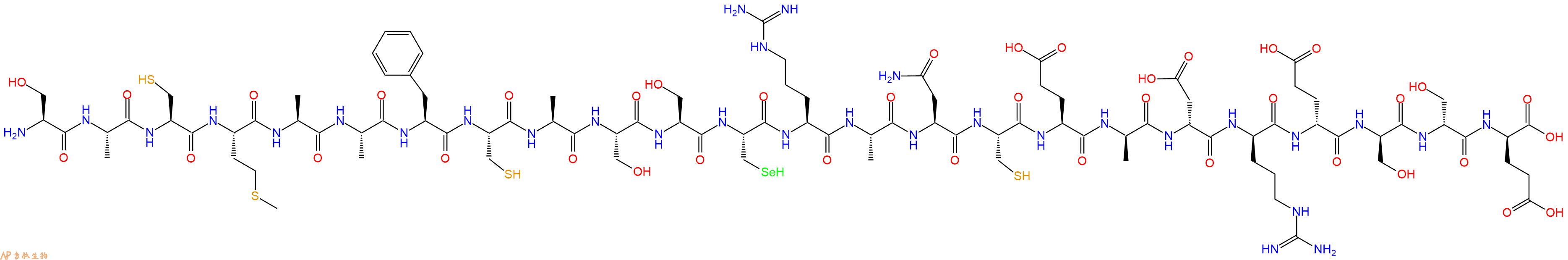 专肽生物产品H2N-Ser-Ala-Cys-Met-Ala-Ala-Phe-Cys-Ala-Ser-Ser-Sec-Arg-Ala-Asn-Cys-Glu-DAla-DAsp-DArg-DGlu-DSer-DSer-DGlu-OH