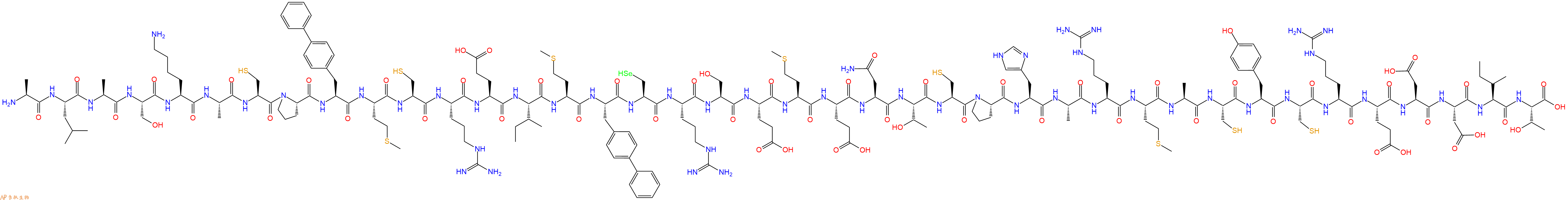 专肽生物产品H2N-Ala-Leu-Ala-Ser-Lys-Ala-Cys-Pro-Bip-Met-Cys-Arg-Glu-Ile-Met-Bip-Sec-Arg-Ser-Glu-Met-Glu-Asn-Thr-Cys-Pro-His-Ala-Arg-Met-Ala-Cys-Tyr-Cys-Arg-Glu-Asp-Asp-Ile-Thr-OH