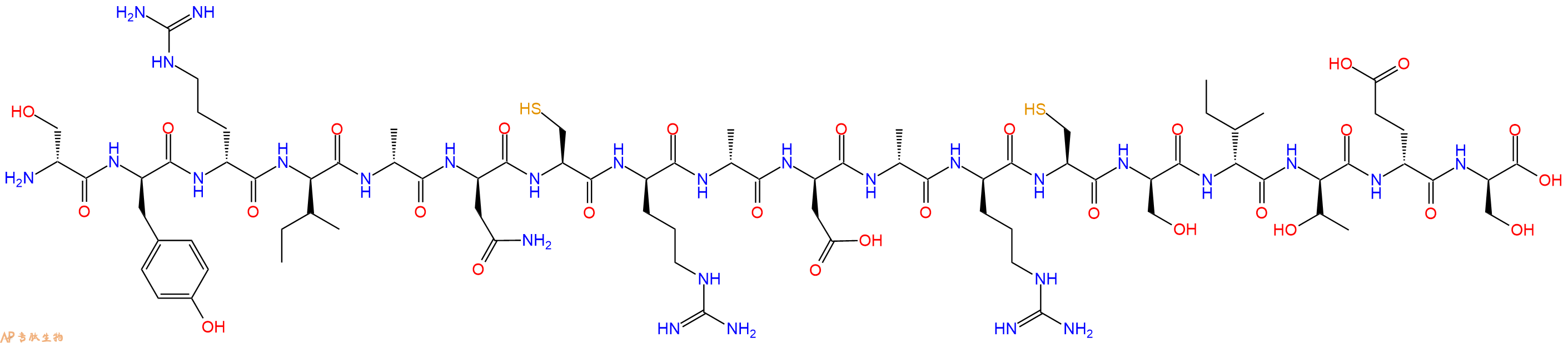 专肽生物产品H2N-DSer-DTyr-DArg-DIle-DAla-DAsn-Cys-DArg-DAla-DAsp-DAla-DArg-Cys-DSer-DIle-DThr-DGlu-DSer-OH