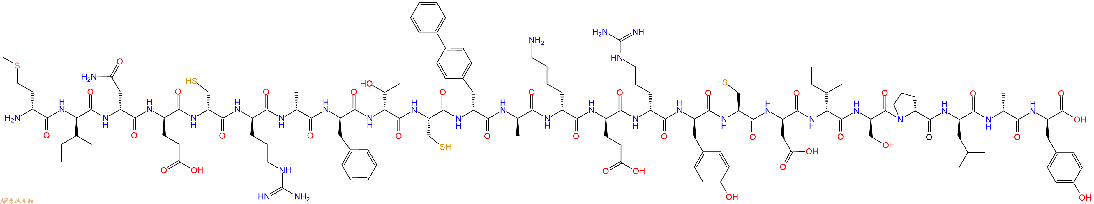专肽生物产品H2N-DMet-DIle-DAsn-DGlu-DCys-DArg-DAla-DPhe-DThr-Cys-DBip-DAla-DLys-DGlu-DArg-DTyr-Cys-DAsp-DIle-DSer-DPro-DLeu-DAla-DTyr-OH
