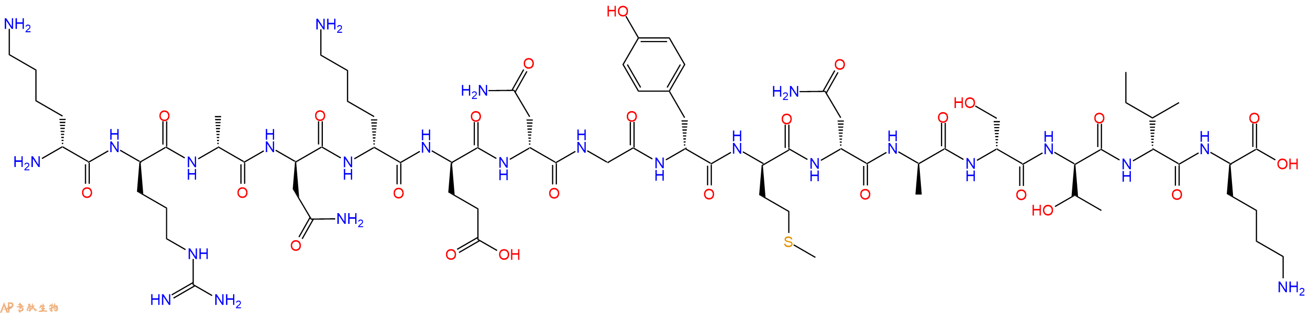 专肽生物产品H2N-DLys-DArg-DAla-DAsn-DLys-DGlu-DAsn-Gly-DTyr-DMet-DAsn-DAla-DSer-DThr-DIle-DLys-OH
