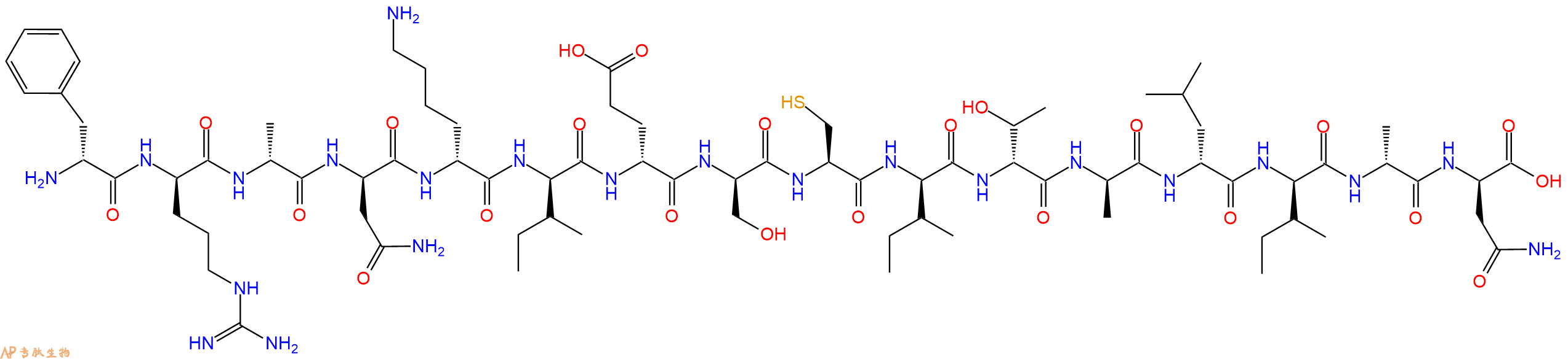 专肽生物产品H2N-DPhe-DArg-DAla-DAsn-DLys-DIle-DGlu-DSer-Cys-DIle-DThr-DAla-DLeu-DIle-DAla-DAsn-OH