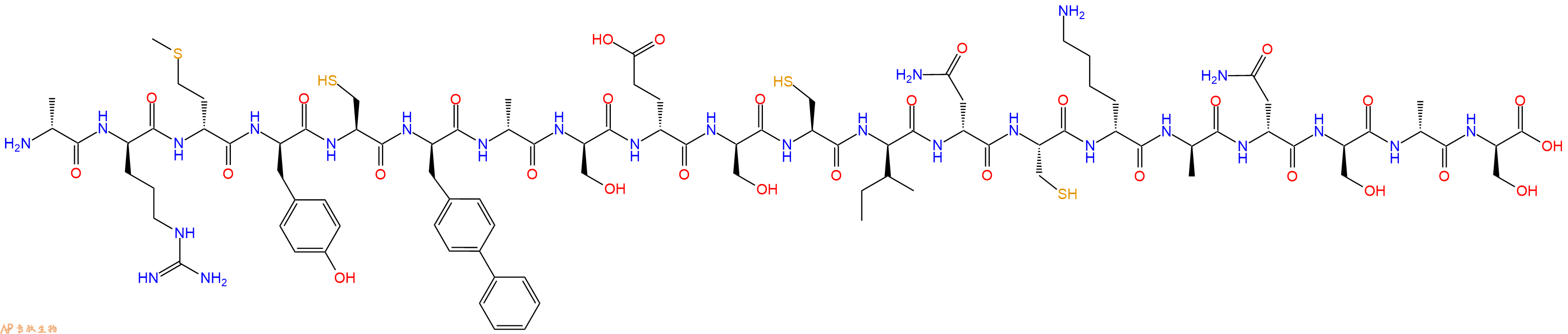 专肽生物产品H2N-DAla-DArg-DMet-DTyr-Cys-DBip-DAla-DSer-DGlu-DSer-Cys-DIle-DAsn-Cys-DLys-DAla-DAsn-DSer-DAla-DSer-OH