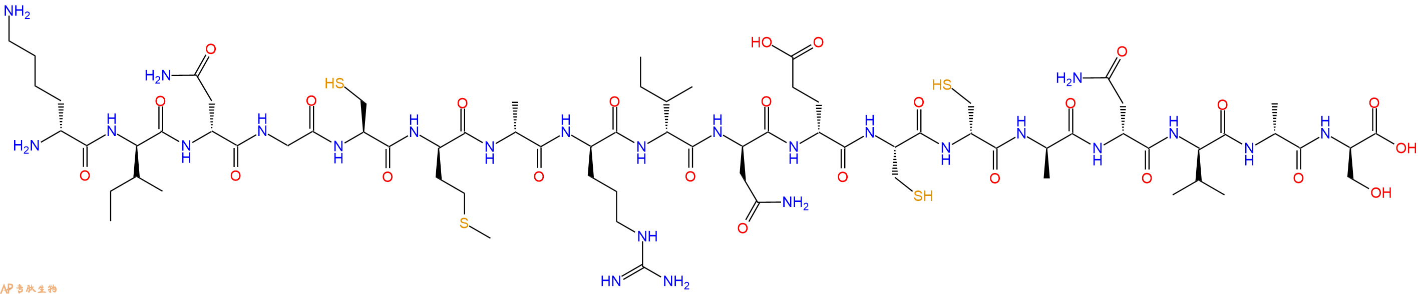 专肽生物产品H2N-DLys-DIle-DAsn-Gly-Cys-DMet-DAla-DArg-DIle-DAsn-DGlu-Cys-DCys-DAla-DAsn-DVal-DAla-DSer-OH