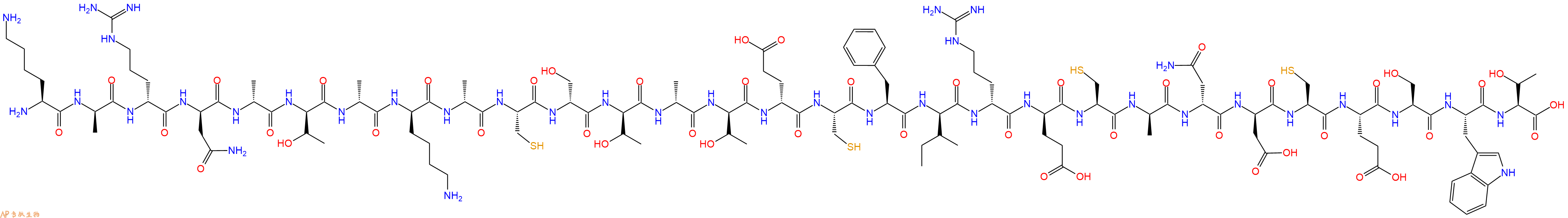 专肽生物产品H2N-Lys-DAla-DArg-DAsn-DAla-DThr-DAla-DLys-DAla-Cys-DSer-DThr-DAla-DThr-DGlu-Cys-Phe-DIle-DArg-DGlu-Cys-DAla-DAsn-DAsp-Cys-Glu-Ser-Trp-Thr-OH