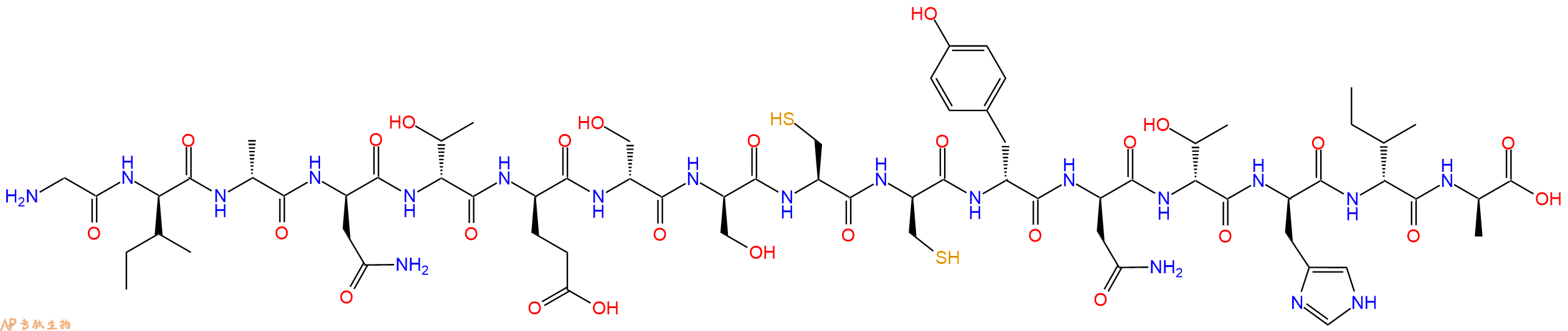 专肽生物产品H2N-Gly-DIle-DAla-DAsn-DThr-DGlu-DSer-DSer-Cys-DCys-DTyr-DAsn-DThr-DHis-DIle-DAla-OH