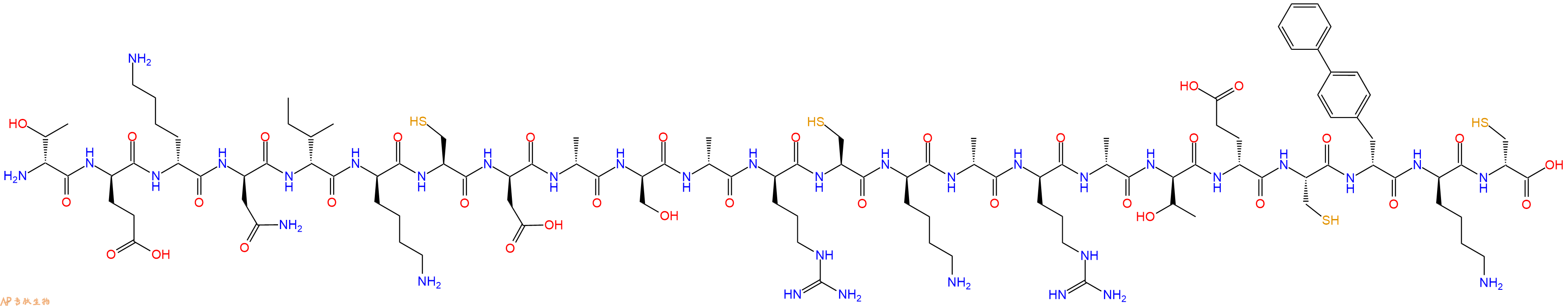专肽生物产品H2N-DThr-DGlu-DLys-DAsn-DIle-DLys-Cys-DAsp-DAla-DSer-DAla-DArg-Cys-DLys-DAla-DArg-DAla-DThr-DGlu-Cys-DBip-DLys-DCys-OH