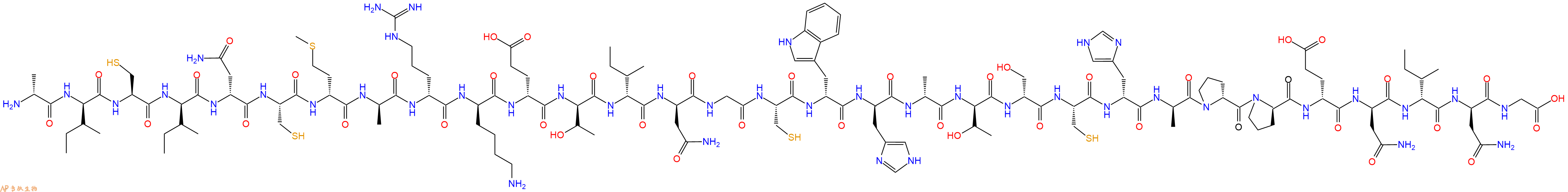 专肽生物产品H2N-DAla-DIle-Cys-DIle-DAsn-Cys-DMet-DAla-DArg-DLys-DGlu-DThr-DIle-DAsn-Gly-Cys-DTrp-DHis-DAla-DThr-DSer-Cys-DHis-DAla-DPro-DPro-DGlu-DAsn-DIle-DAsn-Gly-OH
