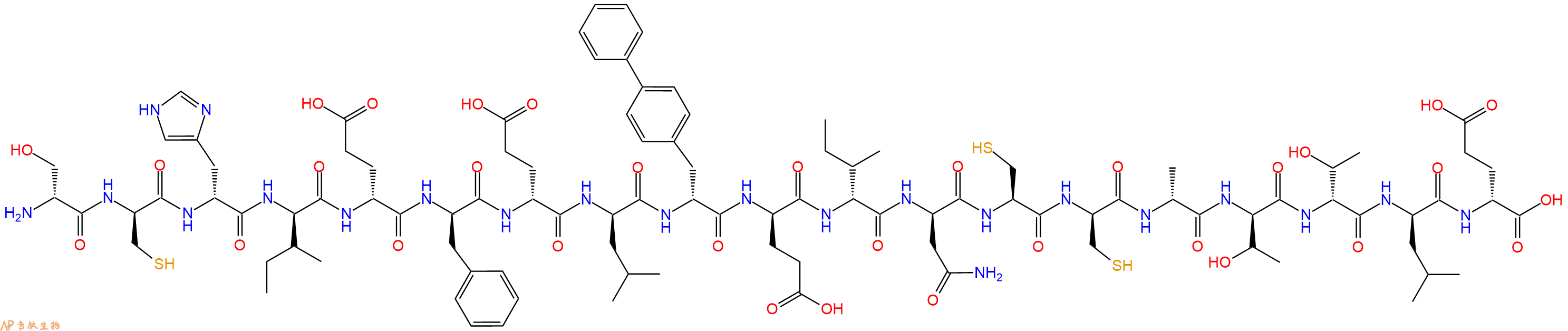 专肽生物产品H2N-DSer-DCys-DHis-DIle-DGlu-DPhe-DGlu-DLeu-DBip-DGlu-DIle-DAsn-Cys-DCys-DAla-DThr-DThr-DLeu-DGlu-OH