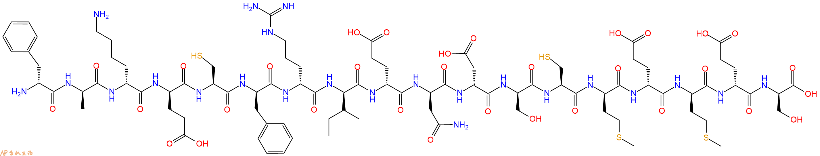 专肽生物产品H2N-DPhe-DAla-DLys-DGlu-Cys-DPhe-DArg-DIle-DGlu-DAsn-DAsp-DSer-Cys-DMet-DGlu-DMet-DGlu-DSer-OH