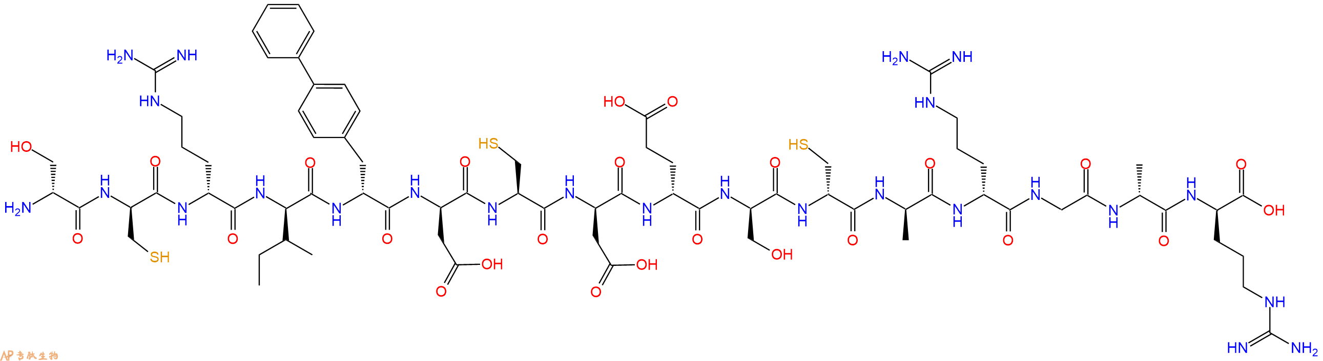 专肽生物产品H2N-DSer-DCys-DArg-DIle-DBip-DAsp-Cys-DAsp-DGlu-DSer-DCys-DAla-DArg-Gly-DAla-DArg-OH