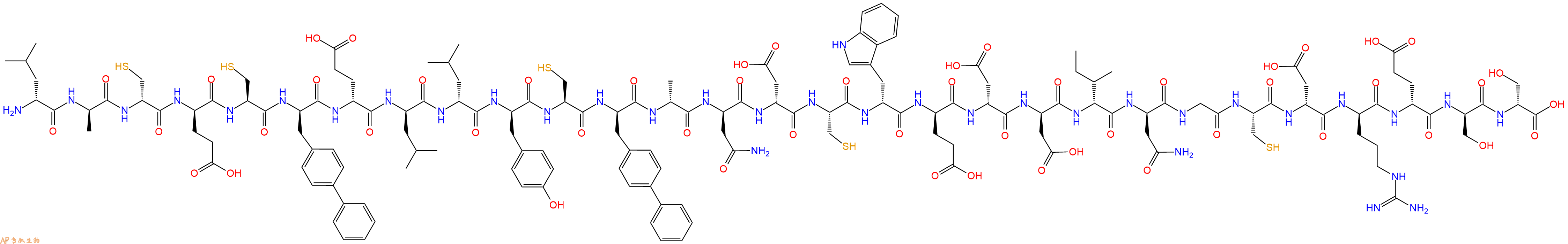 专肽生物产品H2N-DLeu-DAla-DCys-DGlu-Cys-DBip-DGlu-DLeu-DLeu-DTyr-Cys-DBip-DAla-DAsn-DAsp-Cys-DTrp-DGlu-DAsp-DAsp-DIle-DAsn-Gly-Cys-DAsp-DArg-DGlu-DSer-DSer-OH