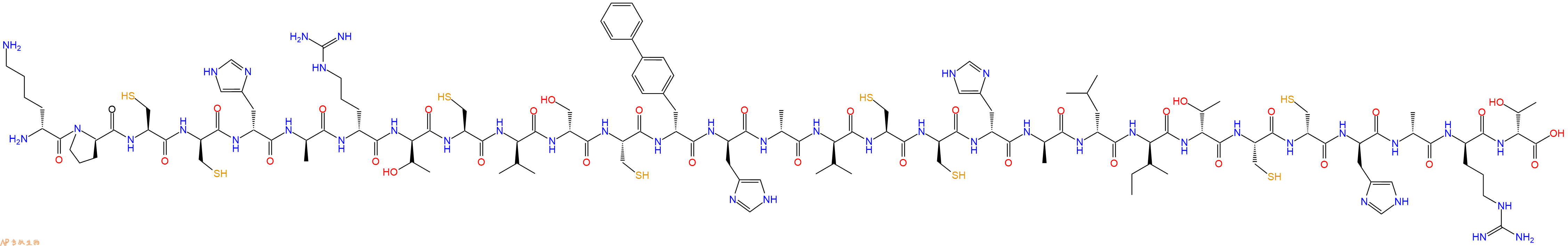 专肽生物产品H2N-DLys-DPro-Cys-DCys-DHis-DAla-DArg-DThr-Cys-DVal-DSer-Cys-DBip-DHis-DAla-DVal-Cys-DCys-DHis-DAla-DLeu-DIle-DThr-Cys-DCys-DHis-DAla-DArg-DThr-OH