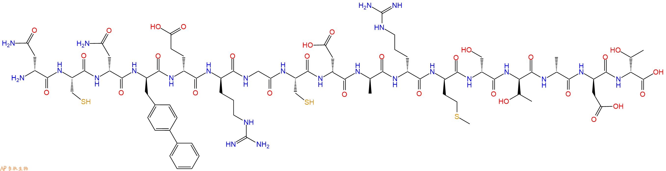 专肽生物产品H2N-DAsn-Cys-DAsn-DBip-DGlu-DArg-Gly-Cys-DAsp-DAla-DArg-DMet-DSer-DThr-DAla-DAsp-DThr-OH