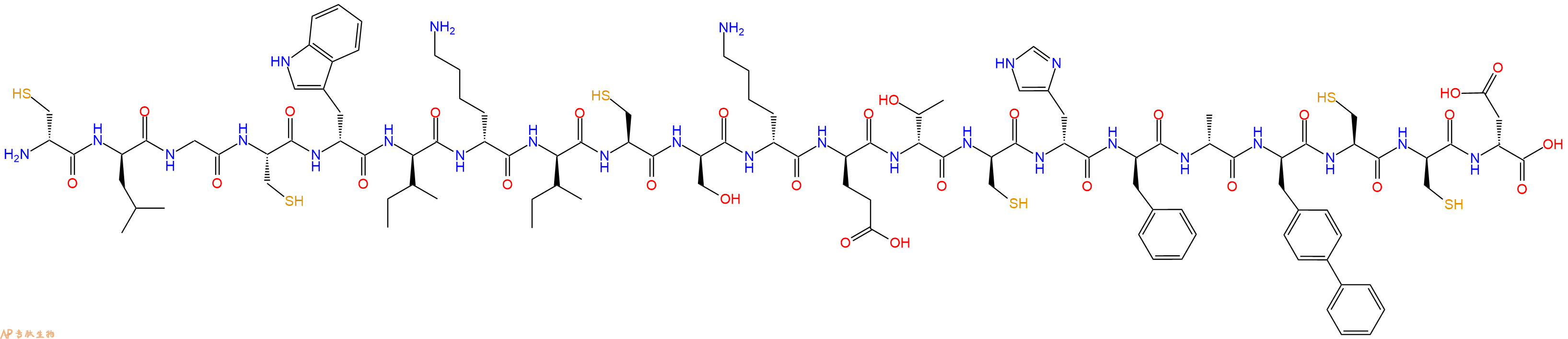 专肽生物产品H2N-DCys-DLeu-Gly-Cys-DTrp-DIle-DLys-DIle-Cys-DSer-DLys-DGlu-DThr-DCys-DHis-DPhe-DAla-DBip-Cys-DCys-DAsp-OH
