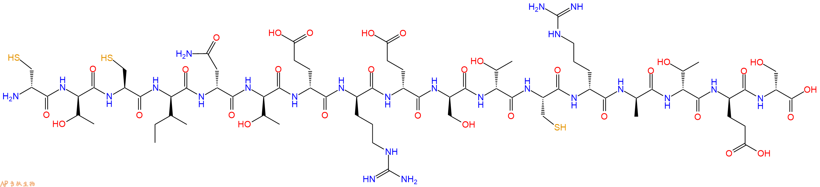 专肽生物产品H2N-DCys-DThr-Cys-DIle-DAsn-DThr-DGlu-DArg-DGlu-DSer-DThr-Cys-DArg-DAla-DThr-DGlu-DSer-OH