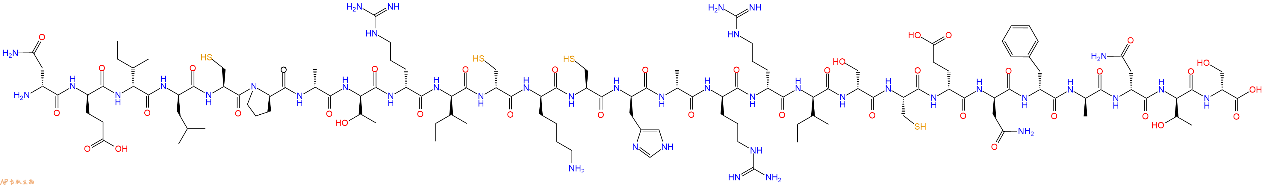 专肽生物产品H2N-DAsn-DGlu-DIle-DLeu-Cys-DPro-DAla-DThr-DArg-DIle-DCys-DLys-Cys-DHis-DAla-DArg-DArg-DIle-DSer-Cys-DGlu-DAsn-DPhe-DAla-DAsn-DThr-DSer-OH