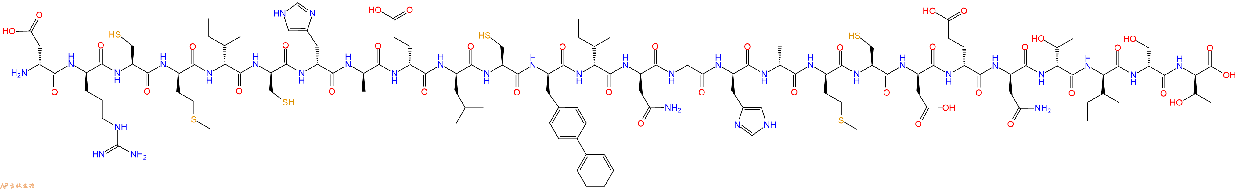 专肽生物产品H2N-DAsp-DArg-Cys-DMet-DIle-DCys-DHis-DAla-DGlu-DLeu-Cys-DBip-DIle-DAsn-Gly-DHis-DAla-DMet-Cys-DAsp-DGlu-DAsn-DThr-DIle-DSer-DThr-OH