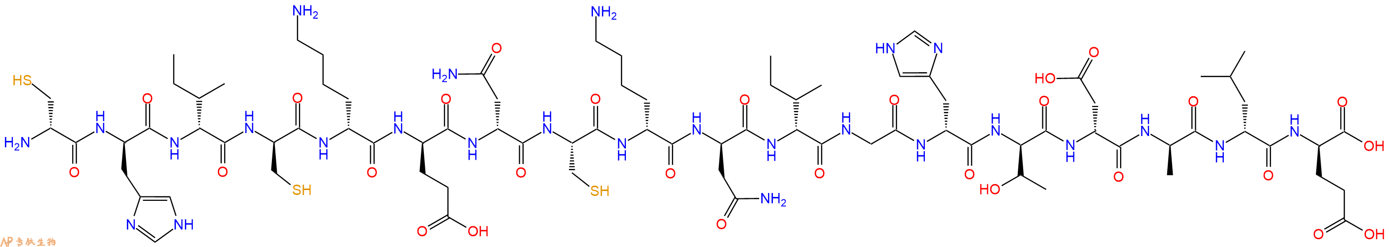 专肽生物产品H2N-DCys-DHis-DIle-DCys-DLys-DGlu-DAsn-Cys-DLys-DAsn-DIle-Gly-DHis-DThr-DAsp-DAla-DLeu-DGlu-OH