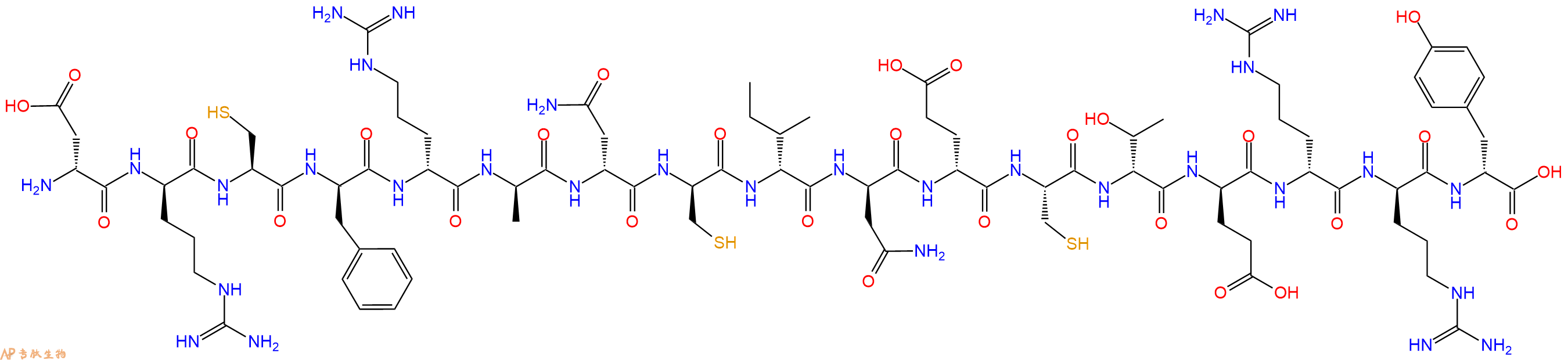 专肽生物产品H2N-DAsp-DArg-Cys-DPhe-DArg-DAla-DAsn-DCys-DIle-DAsn-DGlu-Cys-DThr-DGlu-DArg-DArg-DTyr-OH