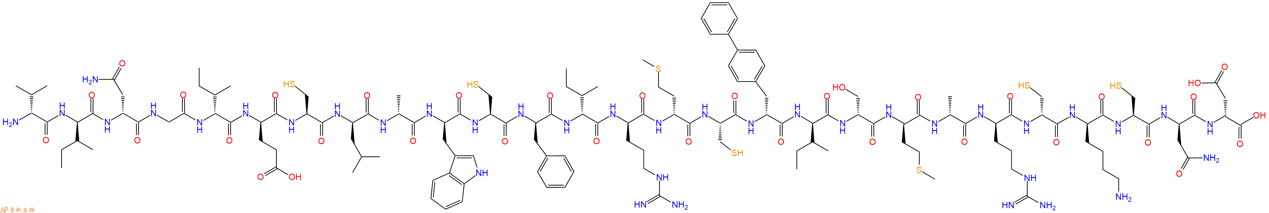 专肽生物产品H2N-DVal-DIle-DAsn-Gly-DIle-DGlu-Cys-DLeu-DAla-DTrp-Cys-DPhe-DIle-DArg-DMet-Cys-DBip-DIle-DSer-DMet-DAla-DArg-DCys-DLys-Cys-DAsn-DAsp-OH