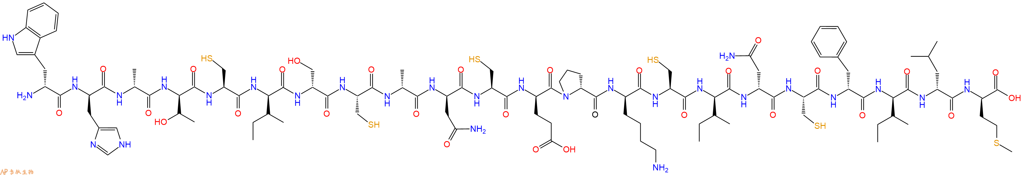 专肽生物产品H2N-DTrp-DHis-DAla-DThr-Cys-DIle-DSer-Cys-DAla-DAsn-Cys-DGlu-DPro-DLys-Cys-DIle-DAsn-Cys-DPhe-DIle-DLeu-DMet-OH