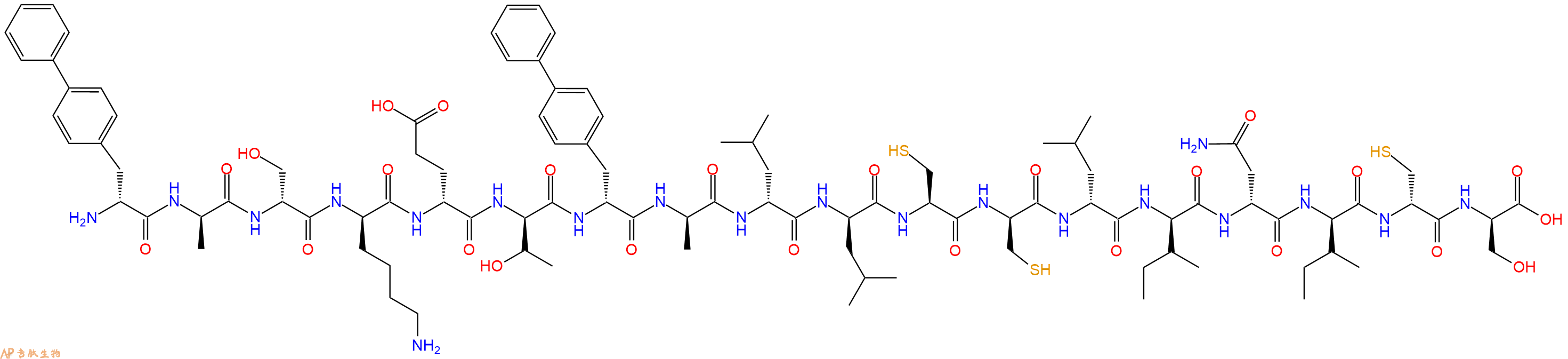 专肽生物产品H2N-DBip-DAla-DSer-DLys-DGlu-DThr-DBip-DAla-DLeu-DLeu-Cys-DCys-DLeu-DIle-DAsn-DIle-DCys-DSer-OH