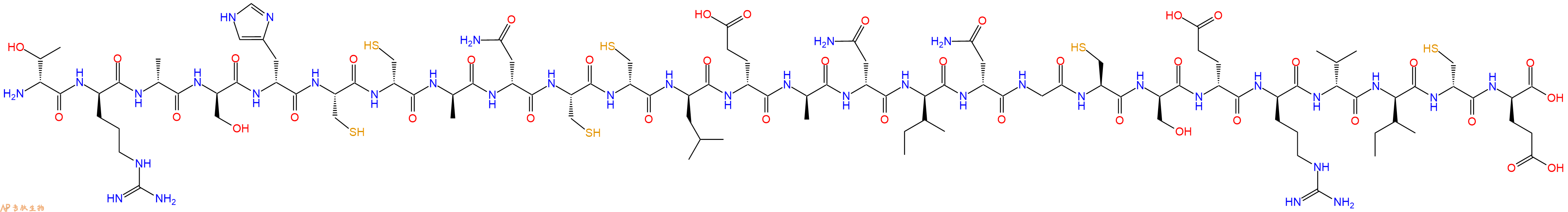 专肽生物产品H2N-DThr-DArg-DAla-DSer-DHis-Cys-DCys-DAla-DAsn-Cys-DCys-DLeu-DGlu-DAla-DAsn-DIle-DAsn-Gly-Cys-DSer-DGlu-DArg-DVal-DIle-DCys-DGlu-OH