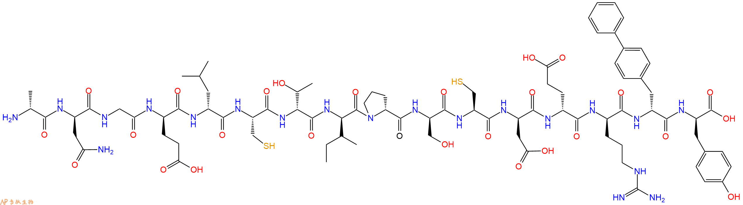 专肽生物产品H2N-DAla-DAsn-Gly-DGlu-DLeu-Cys-DThr-DIle-DPro-DSer-Cys-DAsp-DGlu-DArg-DBip-DTyr-OH