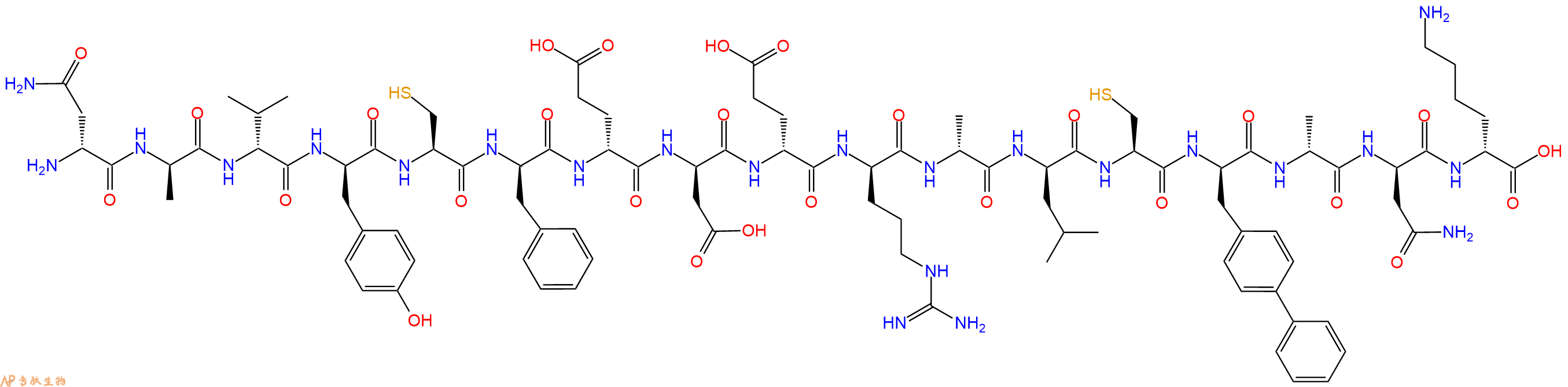 专肽生物产品H2N-DAsn-DAla-DVal-DTyr-Cys-DPhe-DGlu-DAsp-DGlu-DArg-DAla-DLeu-Cys-DBip-DAla-DAsn-DLys-OH