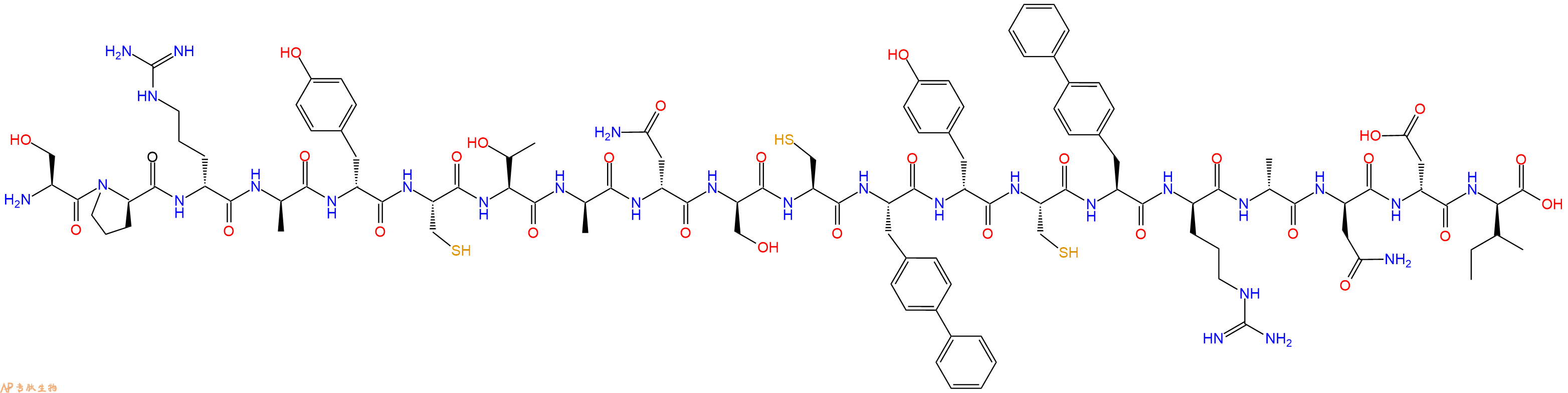 专肽生物产品H2N-Ser-DPro-DArg-DAla-DTyr-Cys-Thr-DAla-DAsn-DSer-Cys-Bip-DTyr-Cys-Bip-DArg-DAla-DAsn-DAsp-DIle-OH