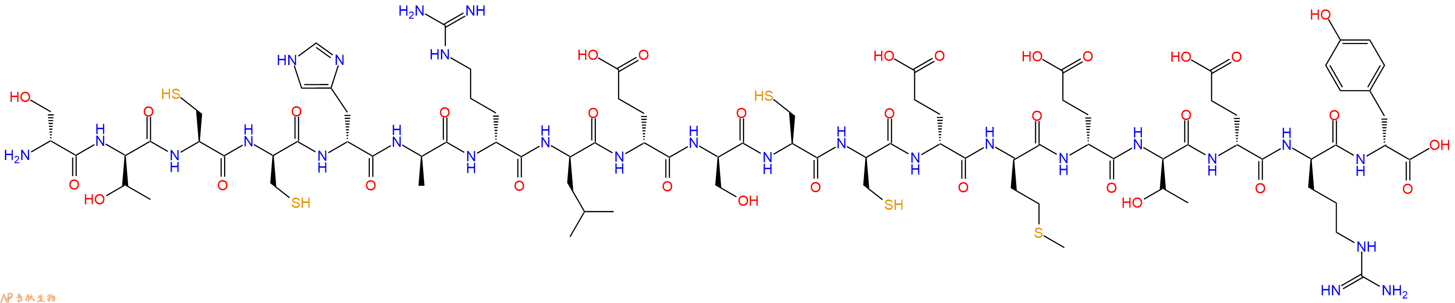 专肽生物产品H2N-DSer-DThr-Cys-DCys-DHis-DAla-DArg-DLeu-DGlu-DSer-Cys-DCys-DGlu-DMet-DGlu-DThr-DGlu-DArg-DTyr-OH