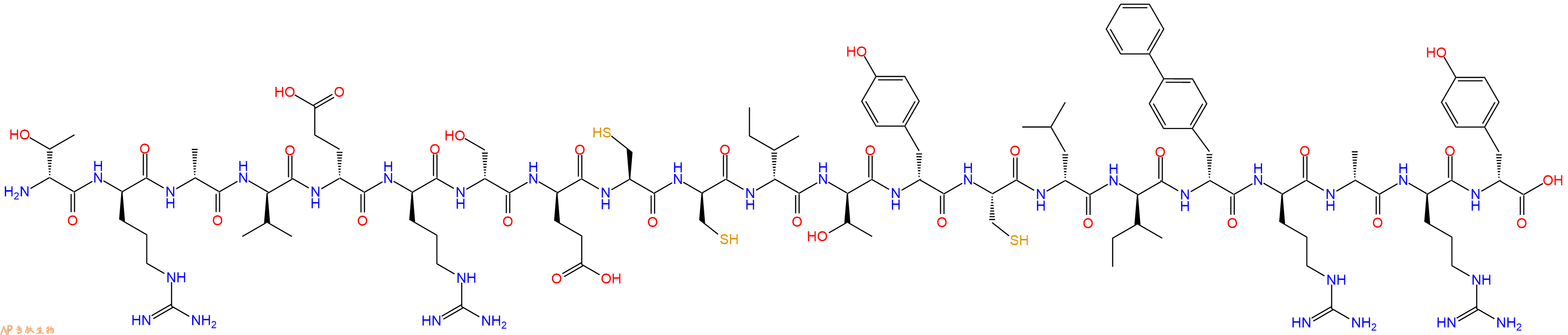 专肽生物产品H2N-DThr-DArg-DAla-DVal-DGlu-DArg-DSer-DGlu-Cys-DCys-DIle-DThr-DTyr-Cys-DLeu-DIle-DBip-DArg-DAla-DArg-DTyr-OH