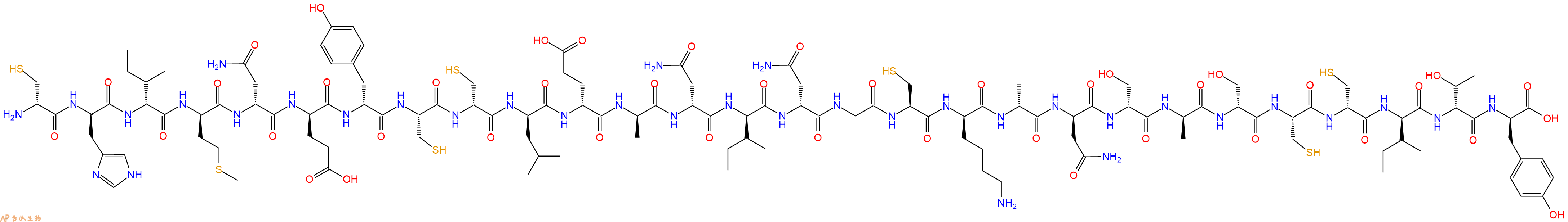 专肽生物产品H2N-DCys-DHis-DIle-DMet-DAsn-DGlu-DTyr-Cys-DCys-DLeu-DGlu-DAla-DAsn-DIle-DAsn-Gly-Cys-DLys-DAla-DAsn-DSer-DAla-DSer-Cys-DCys-DIle-DThr-DTyr-OH