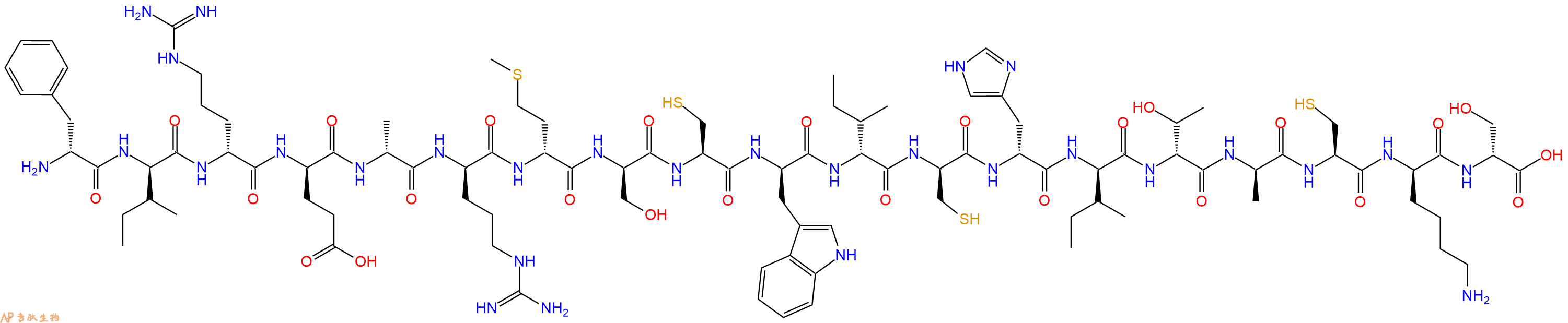 专肽生物产品H2N-DPhe-DIle-DArg-DGlu-DAla-DArg-DMet-DSer-Cys-DTrp-DIle-DCys-DHis-DIle-DThr-DAla-Cys-DLys-DSer-OH