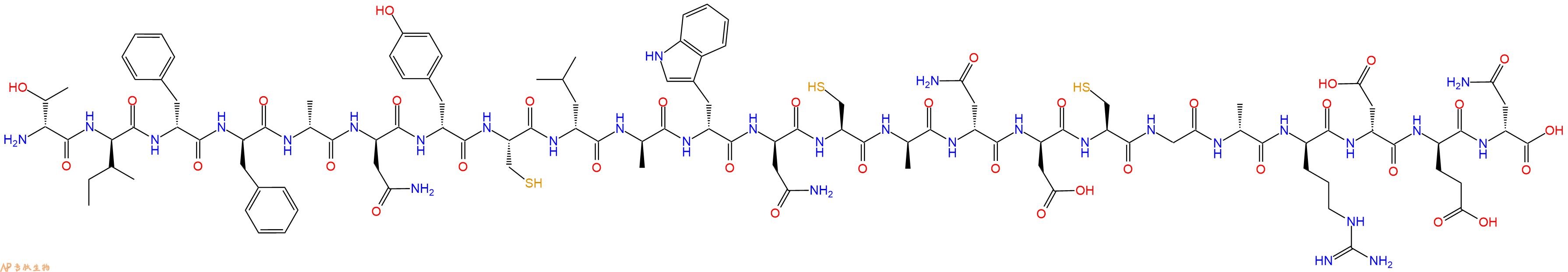 专肽生物产品H2N-DThr-DIle-DPhe-DPhe-DAla-DAsn-DTyr-Cys-DLeu-DAla-DTrp-DAsn-Cys-DAla-DAsn-DAsp-Cys-Gly-DAla-DArg-DAsp-DGlu-DAsn-OH