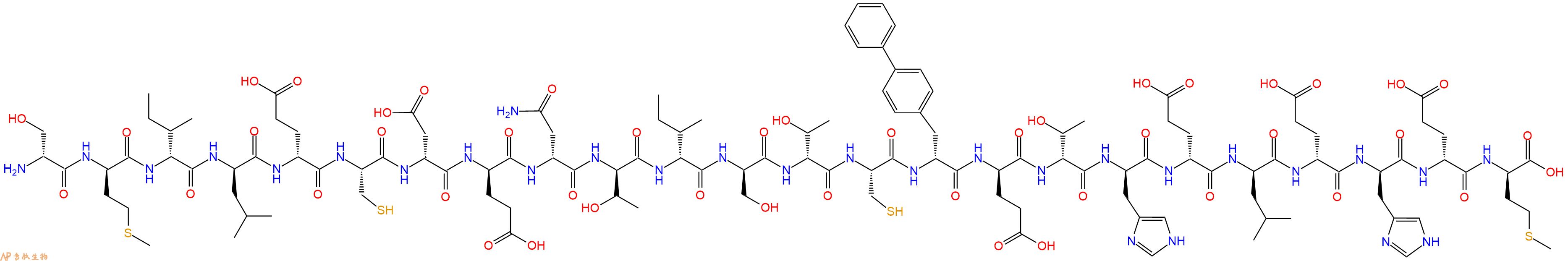 专肽生物产品H2N-DSer-DMet-DIle-DLeu-DGlu-Cys-DAsp-DGlu-DAsn-DThr-DIle-DSer-DThr-Cys-DBip-DGlu-DThr-DHis-DGlu-DLeu-DGlu-DHis-DGlu-DMet-OH