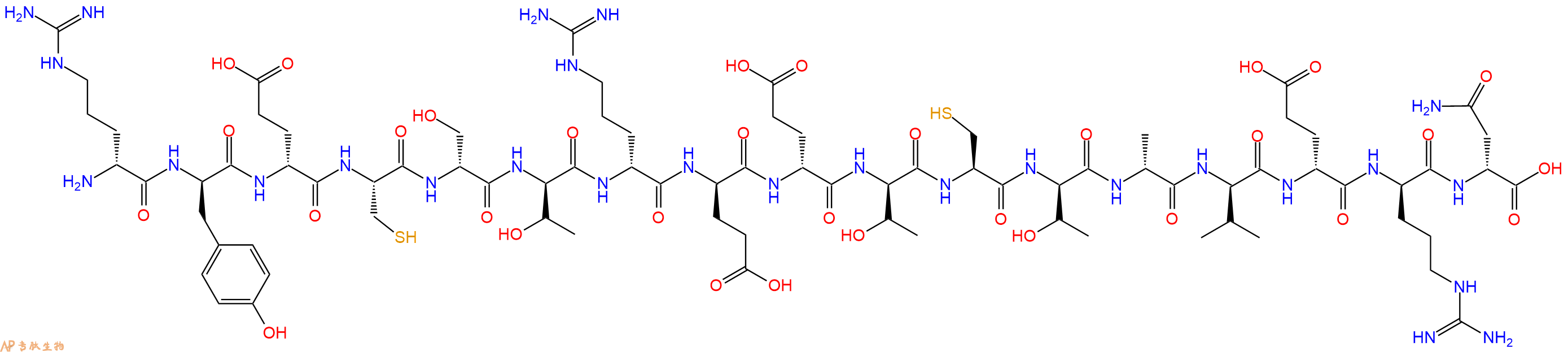 专肽生物产品H2N-DArg-DTyr-DGlu-Cys-DSer-DThr-DArg-DGlu-DGlu-DThr-Cys-DThr-DAla-DVal-DGlu-DArg-DAsn-OH