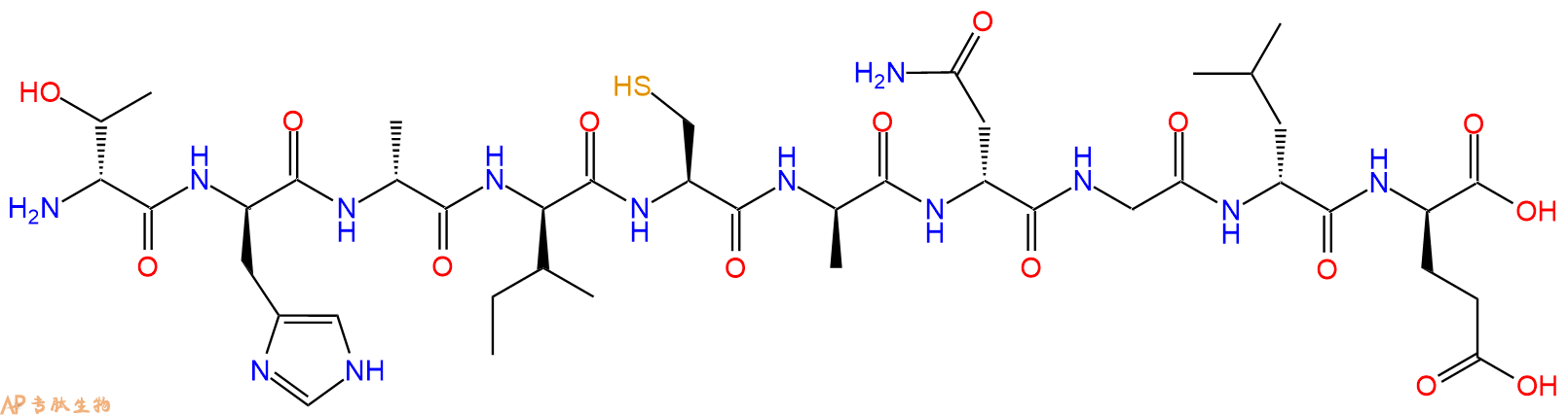 专肽生物产品H2N-DThr-DHis-DAla-DIle-Cys-DAla-DAsn-Gly-DLeu-DGlu-OH