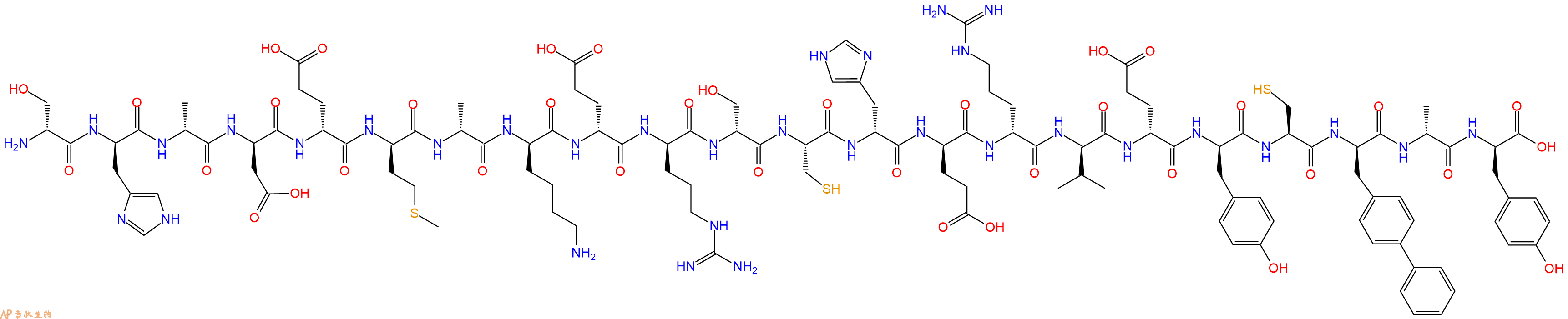 专肽生物产品H2N-DSer-DHis-DAla-DAsp-DGlu-DMet-DAla-DLys-DGlu-DArg-DSer-Cys-DHis-DGlu-DArg-DVal-DGlu-DTyr-Cys-DBip-DAla-DTyr-OH